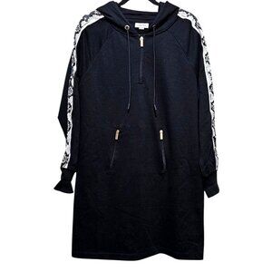 Calvin Klein Black Long Hoodie Dress With Snake Print Trim & Gold Accents Size L